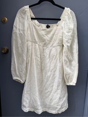 J Crew Square Neck Soft Gauze White Dress - XS